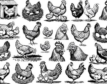 Bügelbilder, Keramik Aufkleber - Hühner