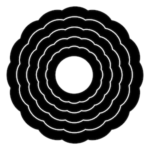 Może przedstawiać: Czarno-białe koncentryczne koła z falistym brzegiem. Koła są nałożone na siebie, tworząc okrągły wzór.
