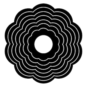 Könnte beinhalten: Schwarzweißes abstraktes Design einer Blume mit mehreren Blütenblattschichten.