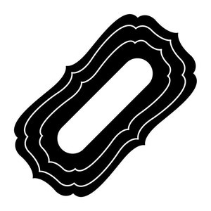 Op de afbeelding: Zwart-witte decoratieve lijst met een afgeronde ovale vorm. De lijst heeft een gelaagd ontwerp met meerdere concentrische cirkels.