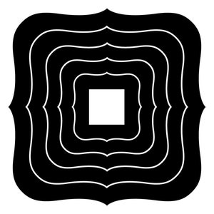 Może przedstawiać: Czarno-biały projekt graficzny z serią koncentrycznych kwadratów o zaokrąglonych rogach. Kwadraty są nałożone na siebie, tworząc wrażenie głębi i wymiaru.