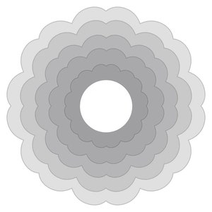 Może przedstawiać: Okrągły wzór w kolorze szarym i białym z koncentrycznymi okręgami o falistych krawędziach.
