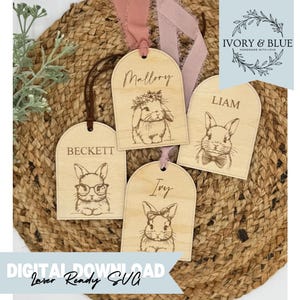 DIGITALE DOWNLOAD Naamkaartjes paasmandje | SVG | Lasergraveerder | Bestand knippen | Cadeaukaartjes | Konijntje | Konijn | Eenvoudige boho | Konijn | Bloemen