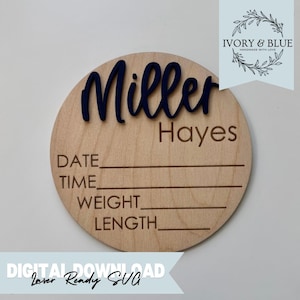 DIGITALE DOWNLOAD Babynaam aankondiging foto prop teken | SVG | Lasergraveerder | Bestand knippen | Genderneutraal | Geboortestatistieken | Meisjesjongen | Eenvoudig