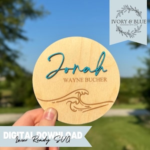 DESCARGA DIGITAL Letrero fotográfico para anunciar el nombre del bebé / SVG / Grabador láser / Archivo de corte / Océano / Revelación de género neutro / Placa / Olas