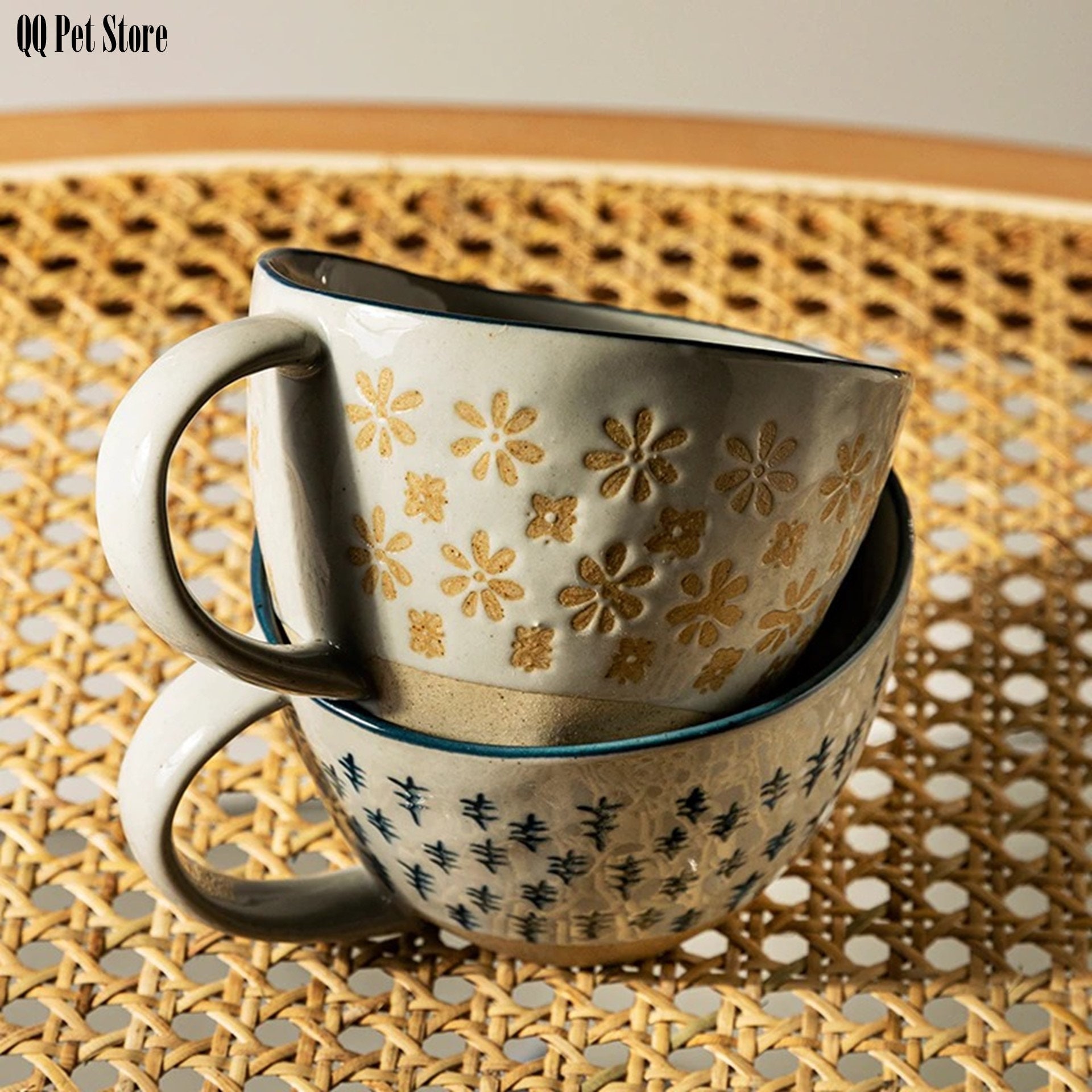 310ml Japanese Vintage Ceramic Mug Handgrip Cup For Etsy