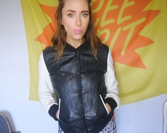 Rare Topshop Black White Faux Leather Bomber Jacket