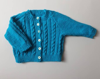 9-12 months approx hand knitted and hand embroidered personalised name baby cardigan
