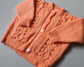 9-12 months approx hand knitted and hand embroidered personalised name baby cardigan