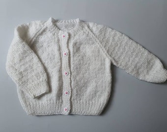 9-12 months approx hand knitted and hand embroidered personalised name baby cardigan