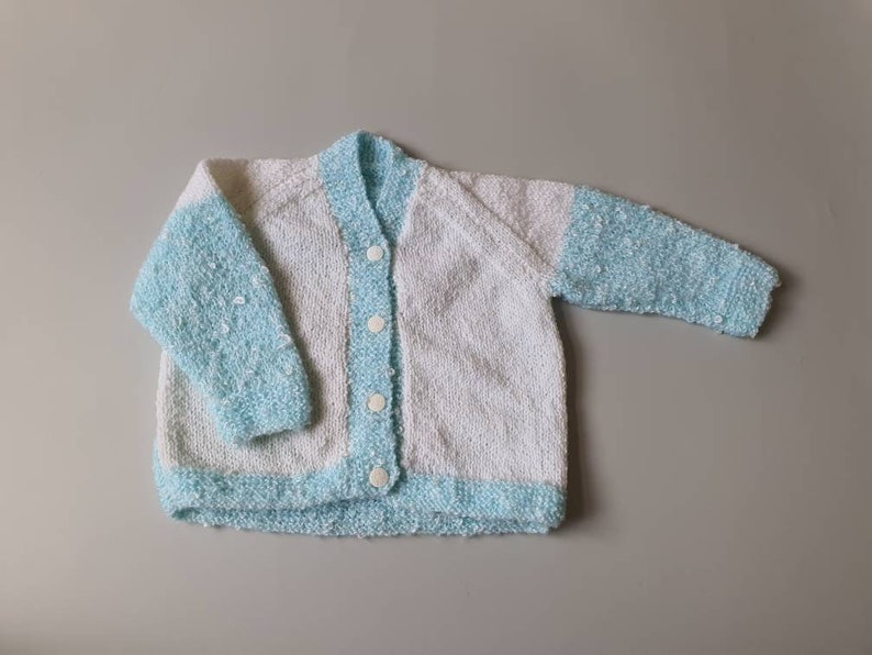9-12 months approx hand knitted and hand embroidered personalised name baby cardigan