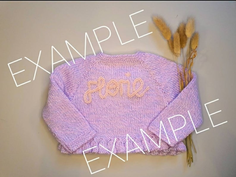 band knitted and hand embroidered personalised name baby cardigan 9-12 months approx