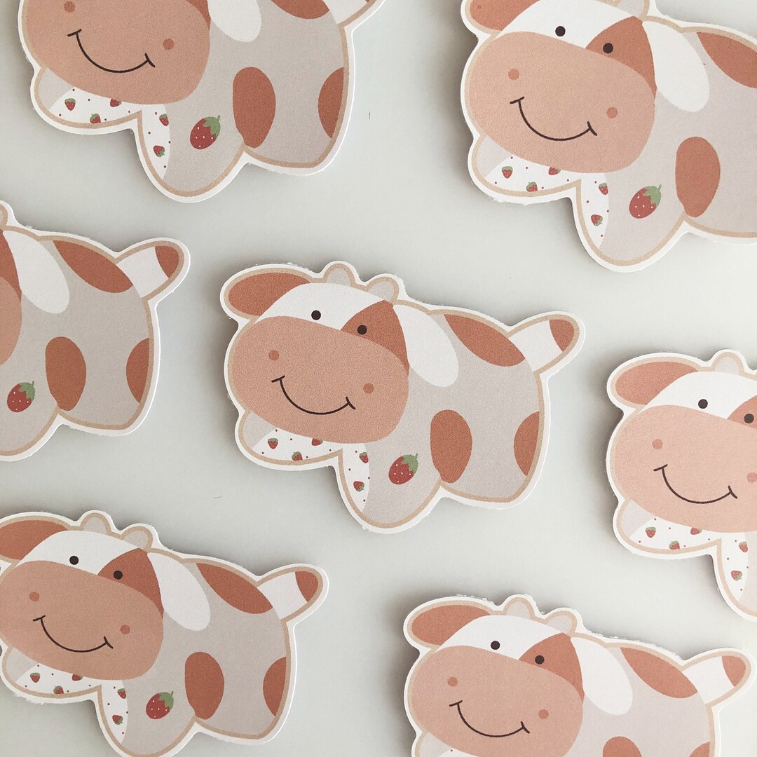 Strawberry Cow Matte Vinyl Sticker - Etsy
