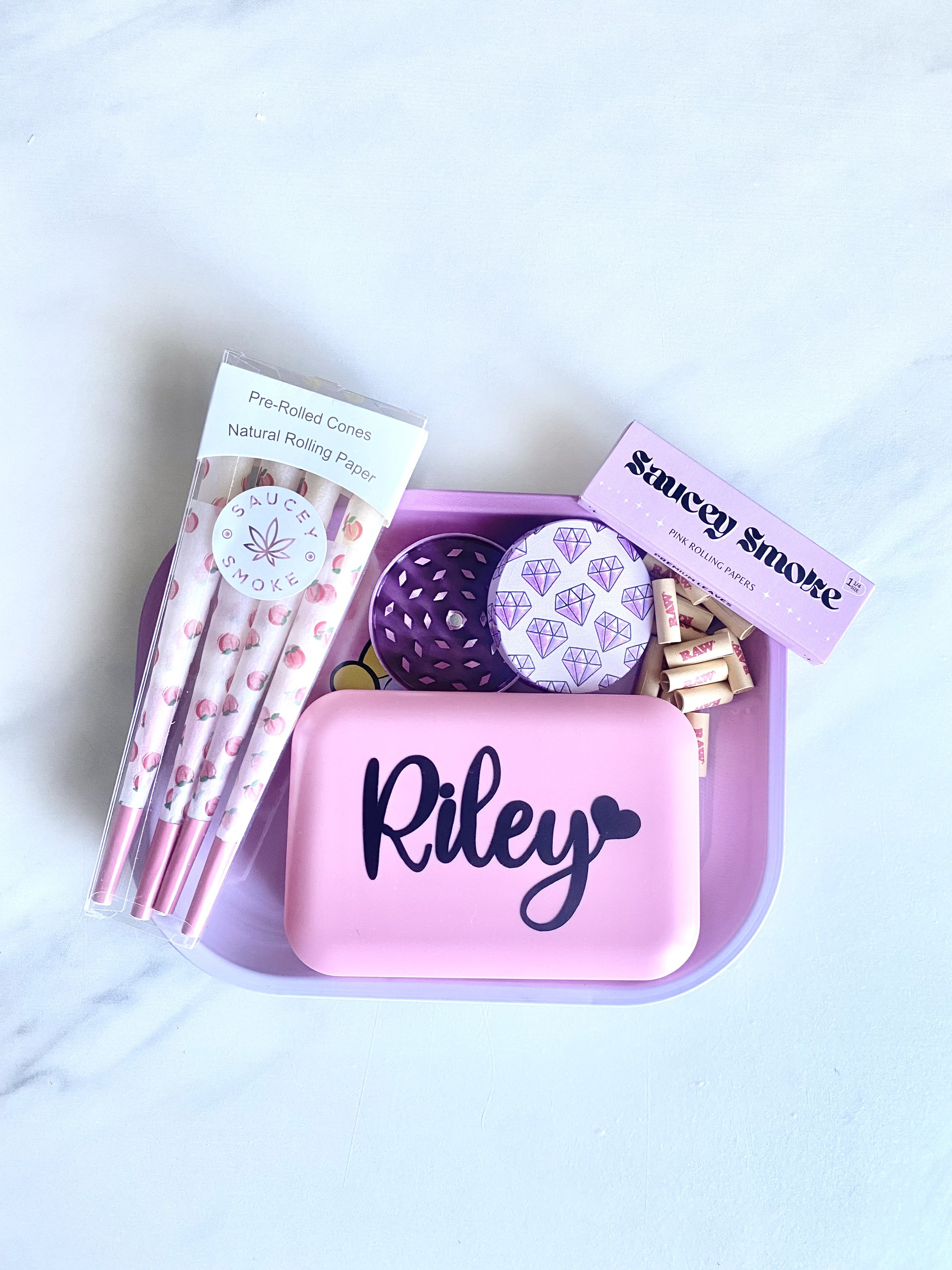 Rolling Tray Set Bundle Kiffer Starter Kit Pink Rosa