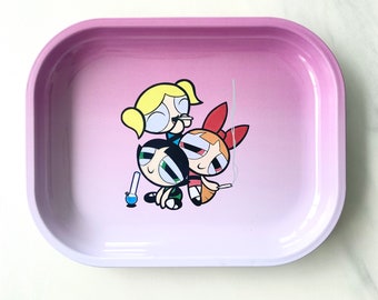 Smokingpuff Girls • Rolling Tray • Decorative Tray • Stoner Girl • Accessories • Gifts for Her • Powerpuff Girls • Tobacco Rolling Tray