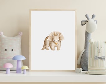 Neutrale Dinosaurus Print, Triceratops Kwekerij Kunst, Afdrukbare Wall Art, Kwekerij Decor, Kamer Decor, INSTANT DIGITALE DOWNLOAD