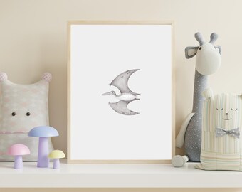 Neutraler Dinosaurier Druck, Pterodactyl Kinderzimmer Kunst, druckbare Wandkunst, Kinderzimmer Dekor, Zimmer Dekor, SOFORTIGER DIGITALER DOWNLOAD