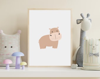 Neutral Hippo Print, Safari Nursery Art, Printable Wall Art, Nursery Decor, Room Decor, INSTANT DIGITAL DOWNLOAD