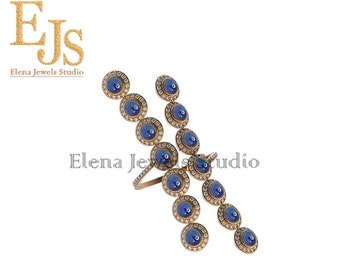 14k Yellow Gold Diamond Ring Jewelry, Blue Sapphire Gemstone Gold Diamond Ring, Handmade New Design Gold Ring, Mother's Days Gift