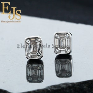 Pie Cut Diamond Square Shape Studs, 14K White Solid Gold Diamond Studs, G Color and VS CLARITY White Diamond Studs, Diamond Studs Earrings