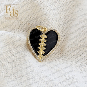 Heart shape enamel Pendant, 925 silver diamond heart shape Pendant with gold plating, handmade Diamond Jewelry, Pave Diamond Heart Pendant