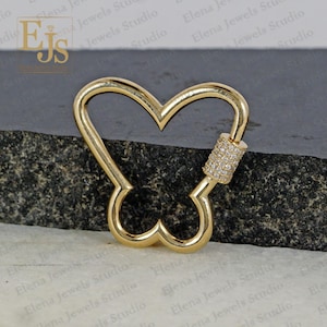 14K Solid Gold Butterfly Lock Clasp, Diamond Carabiner Clasp, Pave Clasp Connector, Love Lock finding, 14K Yellow Gold Diamond finding