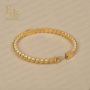 14K Yellow Gold Minimalist Gold Ball Bracelet | Solid Bead Link Bracelet | Dainty 14k Gold Bangle Jewelry | Modern Everyday Bangle for Women