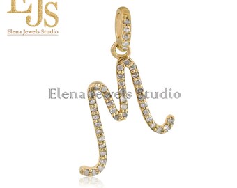 Pave Diamond M Initial , 14K Gold diamond initial Pendant, Letter Pendant, Diamond Gold Initial Pendant, Pave Diamond Pendant, Gold Pendant