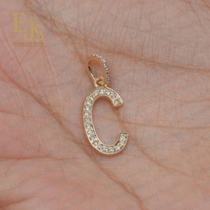 14K Gold Weiß Diamant C Initial Anhänger, Pave Diamant Initial Anhänger, Solid 14KGold Diamant Initiale, Buchstabe Initialen, Alphabetischer Anhänger