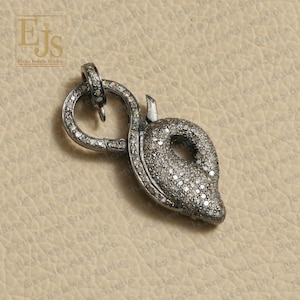Vintage-Inspired Pave Diamond Lock Pendant, Oxidized Sterling Silver, 925 Silver Finding, Silver Diamond Finding, Silver Clasp Finding
