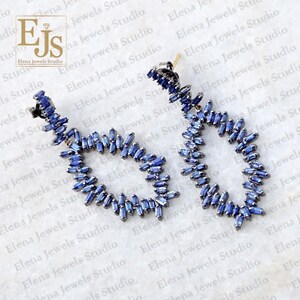 Blue Sapphire Baguette Earrings, 925 Silver Sapphire Baguette Earrings, New Designer Baguette Dangle Earrings