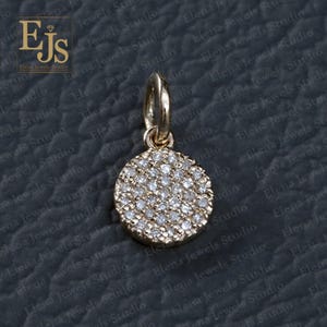 White Diamond Gold Disc Pendant, 14K Solid Gold Diamond Disc Pendant, Pave Diamond Disc, White Diamond Disc Charm, Diamond minimalist Charm