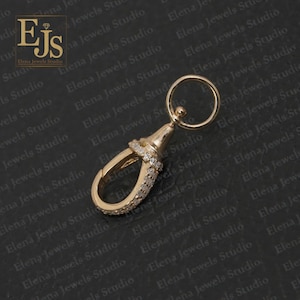 14K Solid Gold Enhancer Lock, Diamond Enhancer Clasp Look, Gold Clasp finding, Open lock Finding, lobster clasp, Pave Diamond Clasp finding
