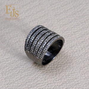 925 Silver & Brown Diamond Ring, Silver Oxidized Diamond Ring, Brown Diamond Wedding Wear Ring, Handmade Diamond Ring, Pave Diamond Ring
