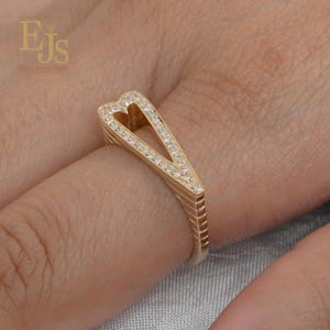 Modern 14K Gold Diamond Ring: Geometric Pave Statement Band