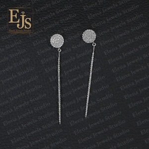 14K White Gold & Diamond Party Wear Earring, White Gold And White Diamond Drop And Dangle Earring, White Gold Long Earring, Gift For Her