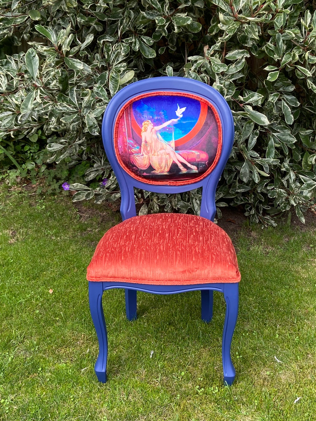 Bespoke Accent Velvet Glamorous Lady Print Chair, Unique Individual Chair, French Style Vintage