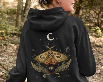 Cottagecore Moth Hoodie, Magical Moth Hoodie, Cottagecore Fairycore Clothing, Goblincore Hoodie, Moth Moon Pullover, Botanical Hoodie