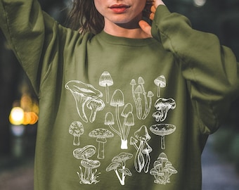 Mushroom Amanita Nature Botanic Sweater, Cottagecore Clothes, Goblincore Aesthetic Fairycore Pullover, Botanical Dark Cottagecore Sweatshirt