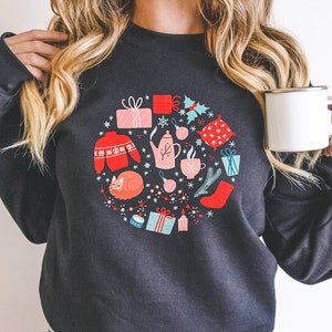 Christmas Ball Sweatshirt, Christmas Doodle Sweater, Christmas Shirt For Women, Christmas Party Sweatshirt, Holiday Sweater Black