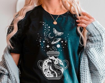 Stars Galaxy T Shirt, Astronomy Shirt, Space Tee, Crescent Moon Shirt, Milky Way Tee, Celestial T Shirt, Mystical Magical Universe Tee