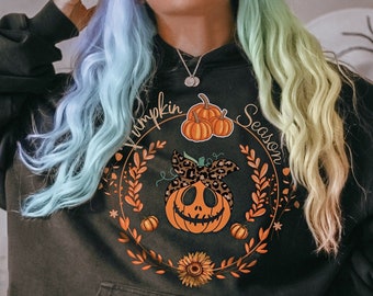 Pumpkin Season Halloween Hoodie, Pumpkins Fall Leaves Sweater, Boho Botanical Autumn Hoodie, Aesthetic Witchy Hoodie, Halloween Clothes