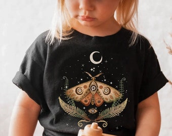 Cute Luna Moth Kids Shirt, Mystical Moon Kids Tee, Boho Butterfly Kids Shirt, Forest Animal Kids Shirt, Cottagecore Clothes, Moth Lover Gift