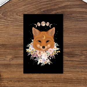 Cottagecore Celestial Fox Postcard, Witchy Moon Phase Postcard, Red Fox Lover Gift, Witchy Stationery Bild 2