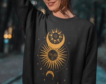 Celestial Sweatshirt, Sun Moon Mystical Witchy Shirt, Moon Stars Aesthetic Sweatshirt, Floral Unisex Sweatshirt