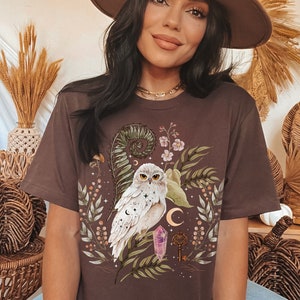 Mystical White Owl Shirt, Magical Witchy Snow Owl T Shirt, Forestcore Shirt, Dark Cottage Core Clothing, Quartz Crystal Lover Shirt