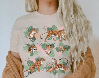 Botanical Tiger Tshirt, Nature Plants Botanic Shirt, Wild Animal Tee, Tiger Lover Gift, Forestcore Clothes, Forest Nature Lover Gift