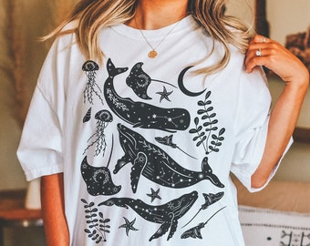 Celestial Animals Shirt, Whale Lover Shirt, Mystic Stingray Tee, Witchy Woman Shirt, Marine Biology Graphic T-Shirt, Marine Life Shirt