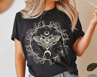 Floral Luna Moth Tee, Cottagecore, Gothic, Spirituality Shirt, Dark Academia Shirt, Witchy Luna Moth Shirt, Celestial Butterfly T-Shirt