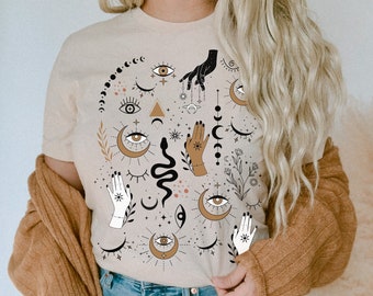 Evil Eye Celestial Shirt, Witchy Moon Phase Tee, Mystical Witchy Eye Tee Shirt, Third Eye Mystical Magical Shirt, Witchcraft Snake Tee